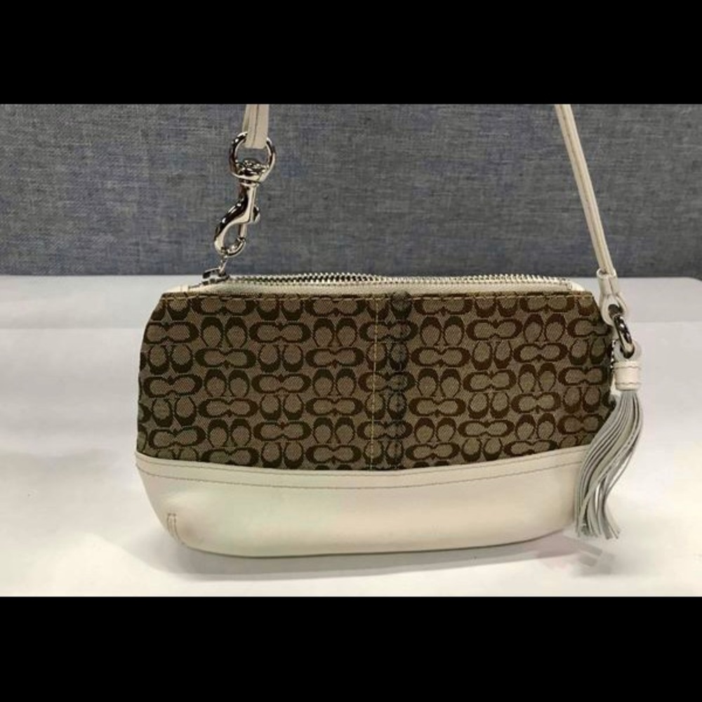 Coach Signature Canvas and White Wristlet Bag - Picture 4 of 8